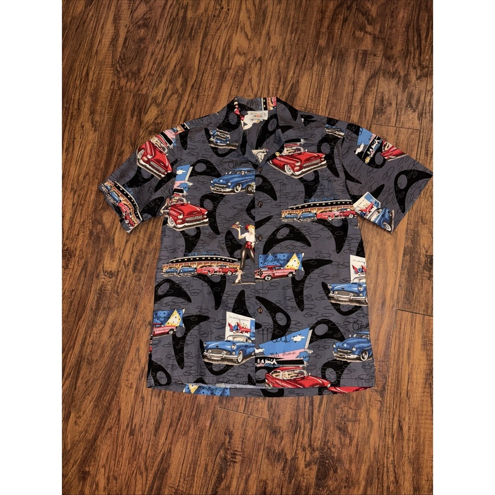 Pacific Legend American Graffiti Hawaiian Shirt - Mens M Hot Rod Drive-In Cars
